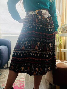 PRICE FIRM 90s Worthington Abstract Printed Multicolored Elastic Waist Skirt